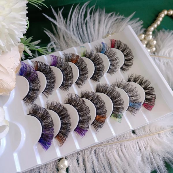 10 Pairs Fluffy Faux Mink Lashes Colorful Dramatic 3D Effect Fake Eyelashes False Eyelashes Color Lashes for New Year Cosplay