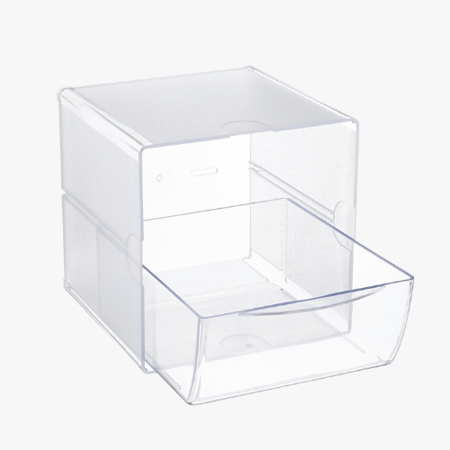 Deflecto Stackable Cube Organizer, Desk and Craft Organizer, 1 Drawer, Clear, Removable Drawer, 6"W x 6"H x 7"D (350801)